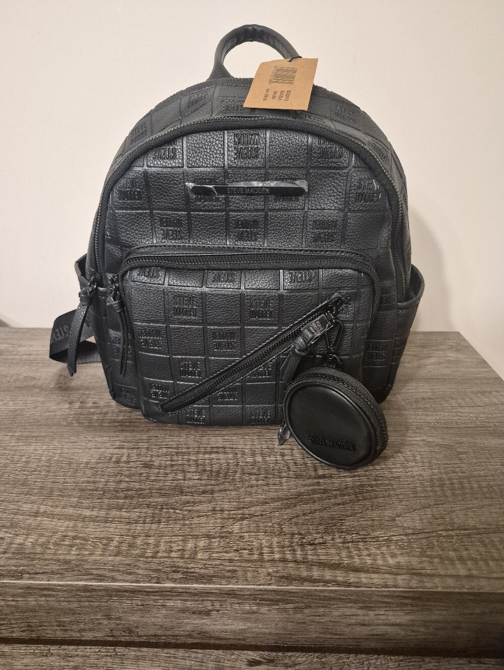 NWT Steve Madden Black Embossed Small Backpack with Coin Pouch